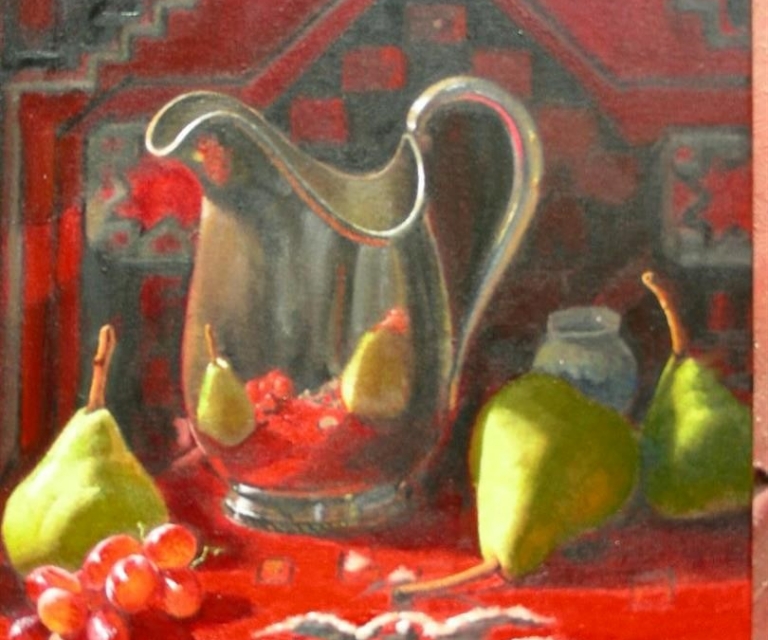 Silver, pears and carpet 