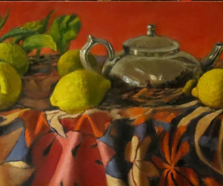 Still life with teapot and lemons 