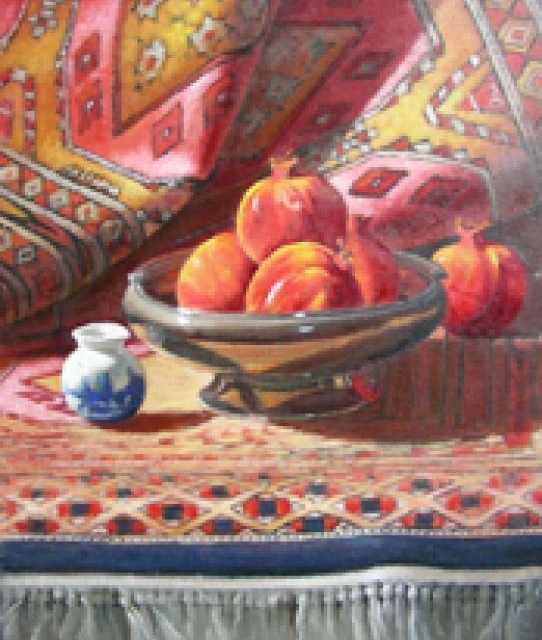 Persian rug and pomegranates 